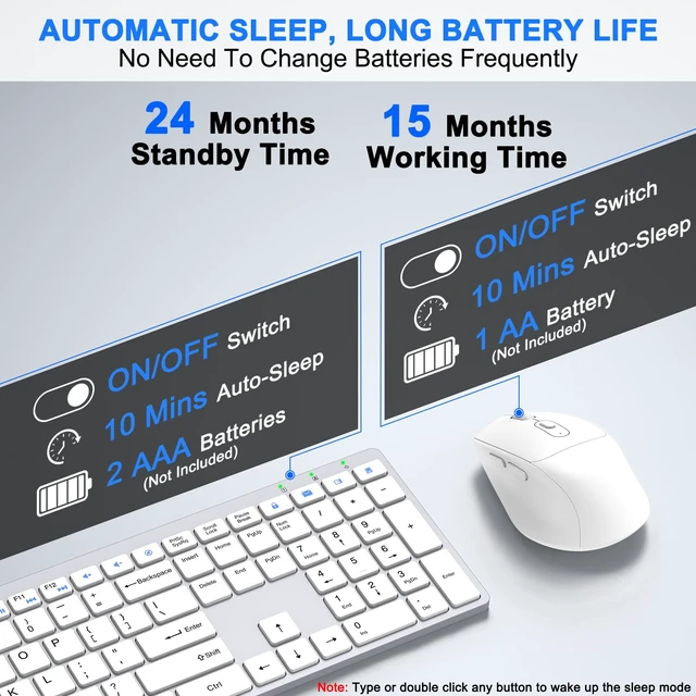 Alt view image 6 of 7 - Wireless Keyboard and Mouse Combo, Full Size Silent Ultra Thin Keyboard with Magnetic Wrist Rest, Optical Mouse, 2.4G Lag-Free Cordless Mice Keyboard Set for Computer, Mac, Laptop, PC, Windows