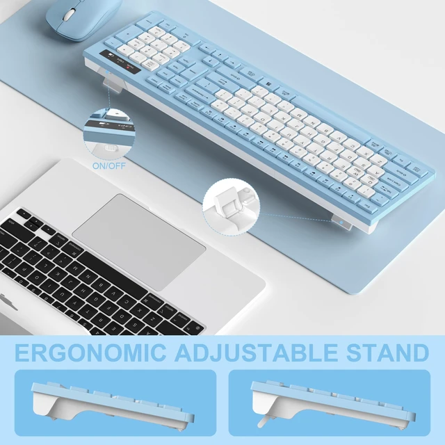 Alt view image 4 of 7 - Wireless Keyboard and Mouse Combo Silent for Office and Home(Sky Blue-B) | 2.4G Full Size Silent Cordless Keyboard with Tilt Legs,3-Level DPI Quiet Mouse,for Windows/Mac OS/Desktop/Laptop/PC