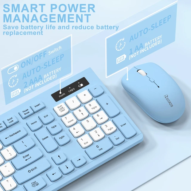 Alt view image 5 of 7 - Wireless Keyboard and Mouse Combo Silent for Office and Home(Sky Blue-B) | 2.4G Full Size Silent Cordless Keyboard with Tilt Legs,3-Level DPI Quiet Mouse,for Windows/Mac OS/Desktop/Laptop/PC