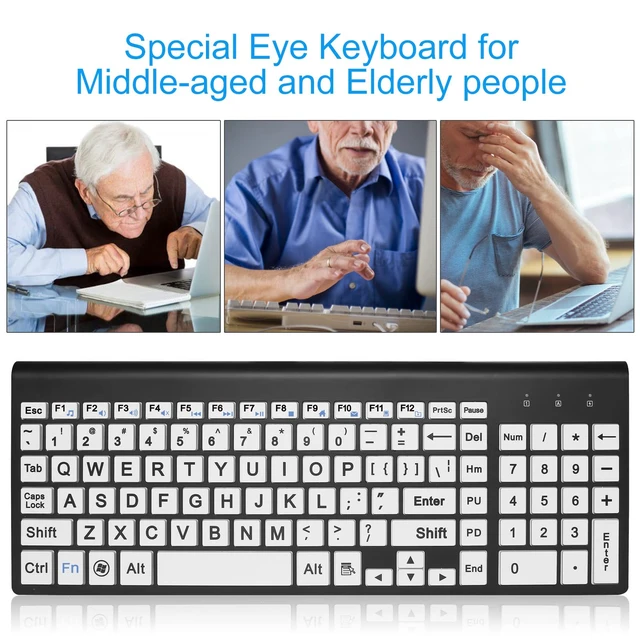Alt view image 2 of 7 - Wireless Large Print Keyboard and Mouse Set with USB Receiver| Quiet Scissor Switch | for Seniors and Visually Impaired Low Vision Individuals-White