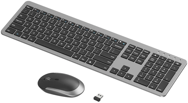 Main image of Rechargeable Wireless Keyboard and Mouse Combo, Gray & Black | Quiet, slim full-size keyboard with numpad, 2.4GHz USB receiver, USB-C charging, 3-level DPI mouse for Windows PCs/laptops