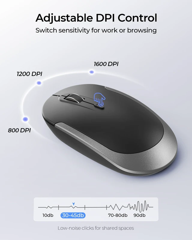 Alt view image 6 of 7 - Rechargeable Wireless Keyboard and Mouse Combo, Gray & Black | Quiet, slim full-size keyboard with numpad, 2.4GHz USB receiver, USB-C charging, 3-level DPI mouse for Windows PCs/laptops