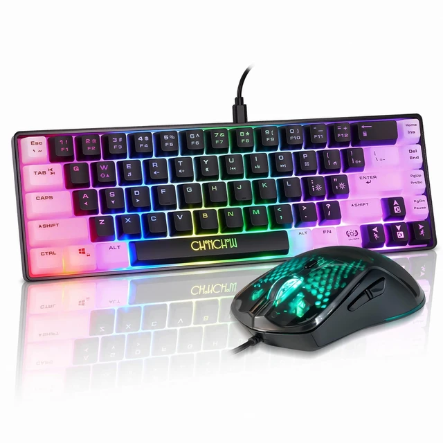 Main image of 60% Gaming Keyboard and Mouse Combo, 68 Keys Wired LED RGB Backlit | Gaming Keyboard and RGB Backlit Mouse, Small Light up Keyboard for PC Xbox PS4 (Black-White)