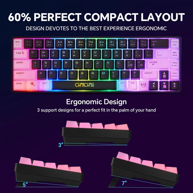 Alt view image 3 of 7 - 60% Gaming Keyboard and Mouse Combo, 68 Keys Wired LED RGB Backlit | Gaming Keyboard and RGB Backlit Mouse, Small Light up Keyboard for PC Xbox PS4 (Black-White)