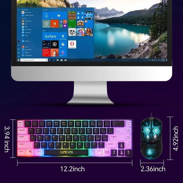 Alt view image 2 of 7 - 60% Gaming Keyboard and Mouse Combo, 68 Keys Wired LED RGB Backlit | Gaming Keyboard and RGB Backlit Mouse, Small Light up Keyboard for PC Xbox PS4 (Black-White)