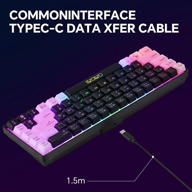 Alt view image 5 of 7 - 60% Gaming Keyboard and Mouse Combo, 68 Keys Wired LED RGB Backlit | Gaming Keyboard and RGB Backlit Mouse, Small Light up Keyboard for PC Xbox PS4 (Black-White)