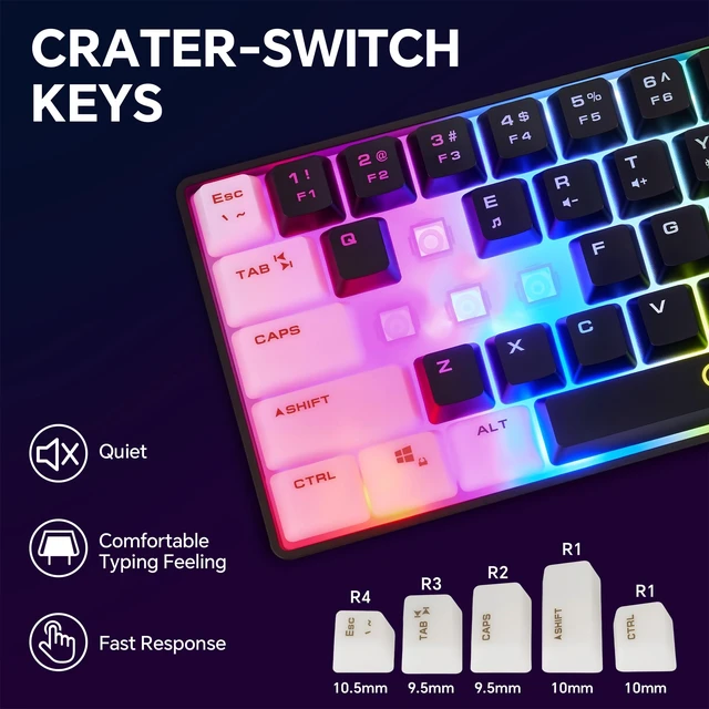 Alt view image 6 of 7 - 60% Gaming Keyboard and Mouse Combo, 68 Keys Wired LED RGB Backlit | Gaming Keyboard and RGB Backlit Mouse, Small Light up Keyboard for PC Xbox PS4 (Black-White)