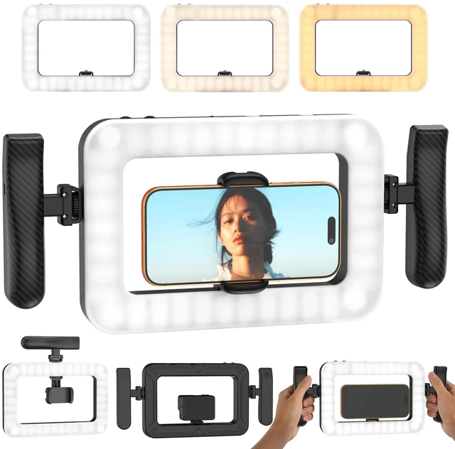 Main image of Ring Light for Phone, Lightweight Handheld LED Light with Remote & Desktop Base, 2900K-7000K CRI95+ Smartphone Video Rig, Dual Handle Creator Rig for TikTok YouTube Makeup