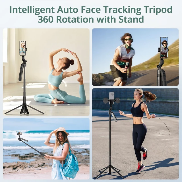 Alt view image 7 of 7 - 71" Auto Face Tracking Tripod for iPhone with 2 Lights, 2 Mics & Remote | Auto 360° Rotation, Solidest Extendable Cell Phone Stand, No App, Vlogging Kit for Android, Video Recording, YouTube/TikTok