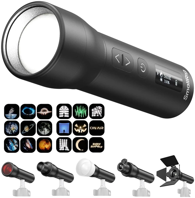 Main image of RF 05B Portable LED Photography Flashlight, Zoomable Video Light | 1900K-8000K, 5W-8W 2600mAh, Gobos Film Slides Filters Barn Door Spotlight Snoot Diffuser for Content Creators, IP65 - 6137