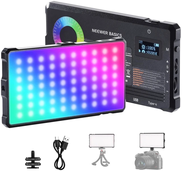 Main image of Basics RGB Video Light, 9W 2700K-7500K Portable Full RGB Colors 17 Scenes CRI97, 4000mAh Rechargeable Metal Small LED Camera Panel Lighting for DSLR Tripod Streaming Video Recording, SL90C