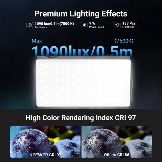 Alt view image 3 of 7 - Basics RGB Video Light, 9W 2700K-7500K Portable Full RGB Colors 17 Scenes CRI97, 4000mAh Rechargeable Metal Small LED Camera Panel Lighting for DSLR Tripod Streaming Video Recording, SL90C