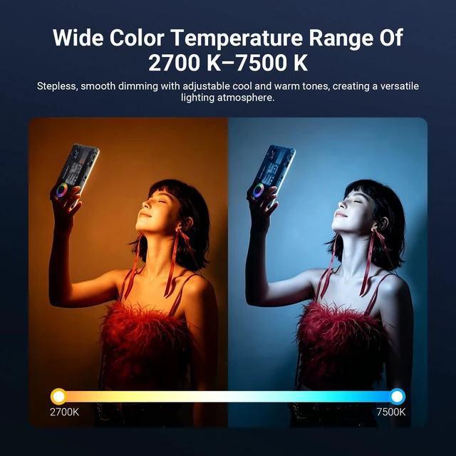 Alt view image 4 of 7 - Basics RGB Video Light, 9W 2700K-7500K Portable Full RGB Colors 17 Scenes CRI97, 4000mAh Rechargeable Metal Small LED Camera Panel Lighting for DSLR Tripod Streaming Video Recording, SL90C