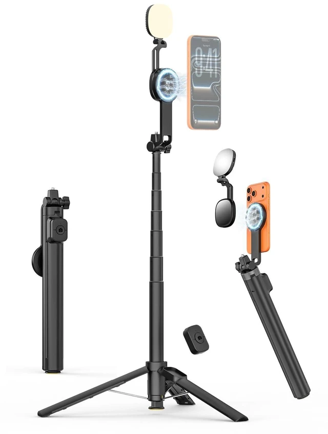 Main image of 69" Magnetic Tripod for iPhone with Magnetic Light (MPT-04) | Selfie Stick with Magnetic Selfie Light & Remote, Extendable Tripod, Vlogging Kit for Magsafe iPhone/Android Video Recording