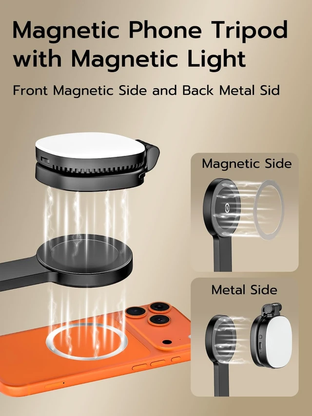 Alt view image 2 of 7 - 69" Magnetic Tripod for iPhone with Magnetic Light (MPT-04) | Selfie Stick with Magnetic Selfie Light & Remote, Extendable Tripod, Vlogging Kit for Magsafe iPhone/Android Video Recording