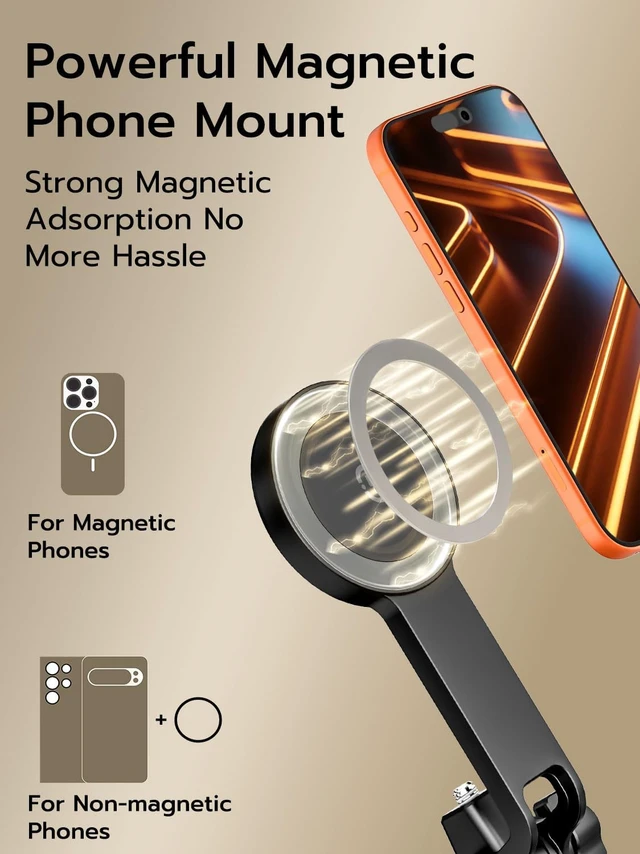 Alt view image 4 of 7 - 69" Magnetic Tripod for iPhone with Magnetic Light (MPT-04) | Selfie Stick with Magnetic Selfie Light & Remote, Extendable Tripod, Vlogging Kit for Magsafe iPhone/Android Video Recording