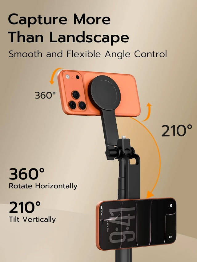 Alt view image 6 of 7 - 69" Magnetic Tripod for iPhone with Magnetic Light (MPT-04) | Selfie Stick with Magnetic Selfie Light & Remote, Extendable Tripod, Vlogging Kit for Magsafe iPhone/Android Video Recording