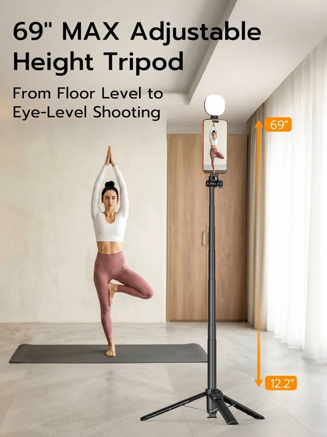Alt view image 7 of 7 - 69" Magnetic Tripod for iPhone with Magnetic Light (MPT-04) | Selfie Stick with Magnetic Selfie Light & Remote, Extendable Tripod, Vlogging Kit for Magsafe iPhone/Android Video Recording