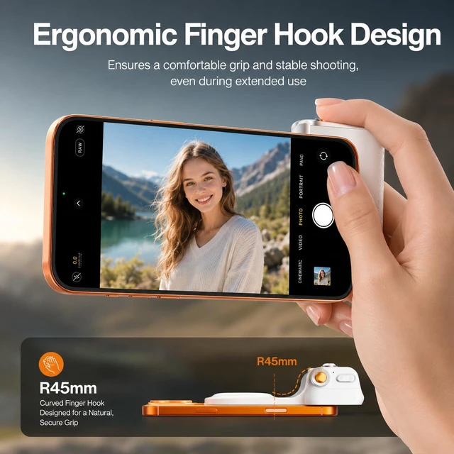 Alt view image 5 of 7 - Magnetic Phone Camera Grip with Flash & Bluetooth Shutter for Smart Phones | LED Fill Light, Adjustable Brightness, Native Camera Control, 1/4" Tripod Mount, Strong Magnetic Grip, USB-C Rechargeable