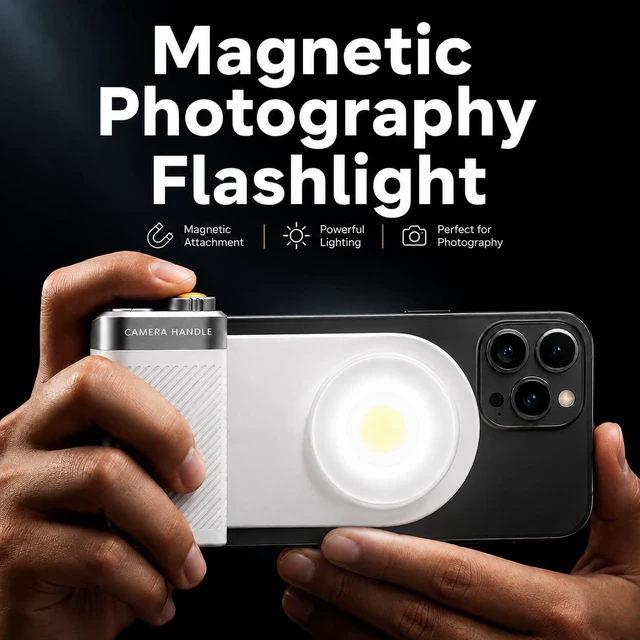 Alt view image 7 of 7 - Magnetic Phone Camera Grip with Flash & Bluetooth Shutter for Smart Phones | LED Fill Light, Adjustable Brightness, Native Camera Control, 1/4" Tripod Mount, Strong Magnetic Grip, USB-C Rechargeable