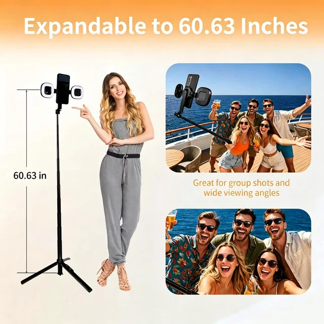 Alt view image 6 of 7 - Universal Magnetic Tripod Selfie Stick with Fill Light for iPhone & Android | Aluminum Alloy Magnetic & Clip-On Selfie Stick with Dual Fill Lights and Bluetooth Remote,1/4" Screw Compatible with GoPro