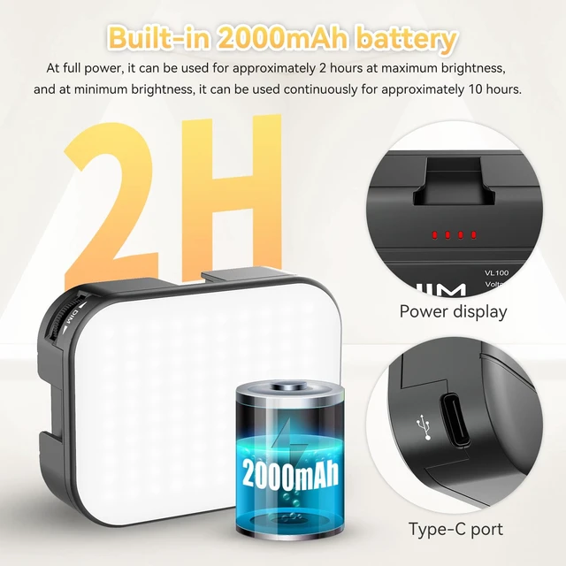 Alt view image 3 of 7 - Bi-Color LED Video Light on Camera Adjustable Angle Dimmable | 2500-6500K CRI95+, Rechargeable Type-c, Build-in 2000mAh , with 4 Cold Shoes, Mini Hot Shoe Swivel Mount for Tripod Mic Vlog