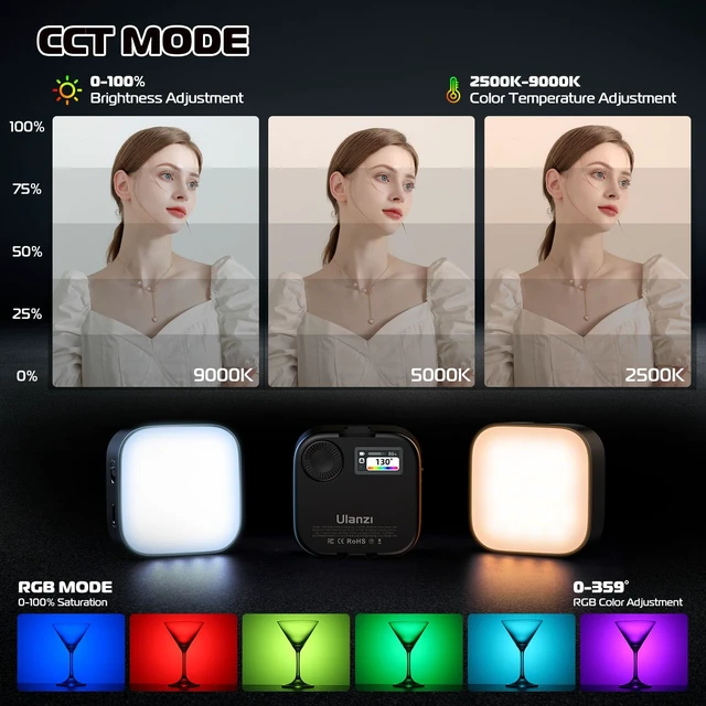 Alt view image 2 of 7 - U60 RGB Clip on Video Light, CRI95 2500-9000K Dimmable w Cold Shoe | 2500mAh Rechargeable, LED Panel Photography Lighting, for Zoom Meetings, Laptop, Video Calls, Camera Vlog Live Shooting