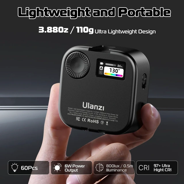 Alt view image 3 of 7 - U60 RGB Clip on Video Light, CRI95 2500-9000K Dimmable w Cold Shoe | 2500mAh Rechargeable, LED Panel Photography Lighting, for Zoom Meetings, Laptop, Video Calls, Camera Vlog Live Shooting