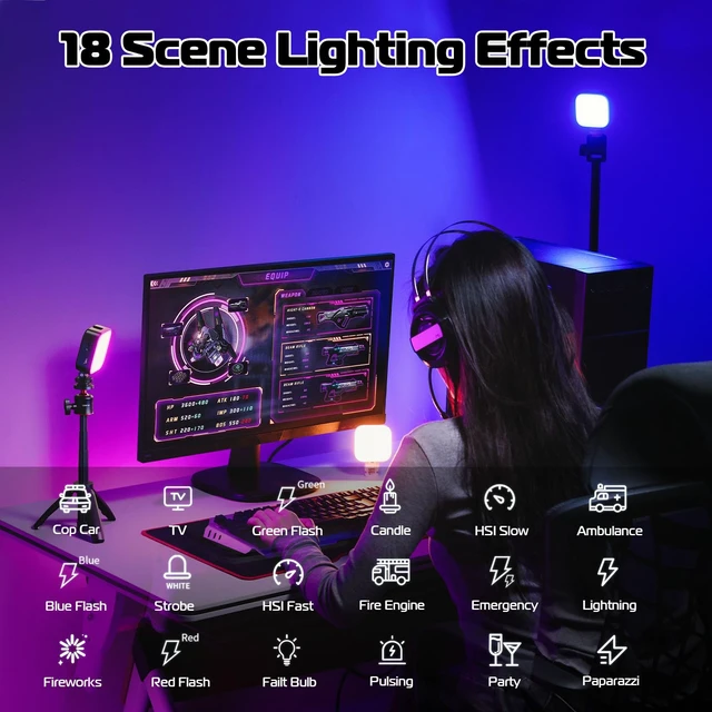 Alt view image 4 of 7 - U60 RGB Clip on Video Light, CRI95 2500-9000K Dimmable w Cold Shoe | 2500mAh Rechargeable, LED Panel Photography Lighting, for Zoom Meetings, Laptop, Video Calls, Camera Vlog Live Shooting