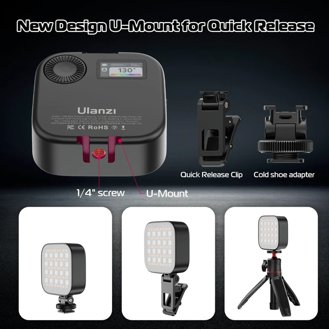 Alt view image 5 of 7 - U60 RGB Clip on Video Light, CRI95 2500-9000K Dimmable w Cold Shoe | 2500mAh Rechargeable, LED Panel Photography Lighting, for Zoom Meetings, Laptop, Video Calls, Camera Vlog Live Shooting