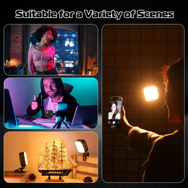 Alt view image 6 of 7 - U60 RGB Clip on Video Light, CRI95 2500-9000K Dimmable w Cold Shoe | 2500mAh Rechargeable, LED Panel Photography Lighting, for Zoom Meetings, Laptop, Video Calls, Camera Vlog Live Shooting