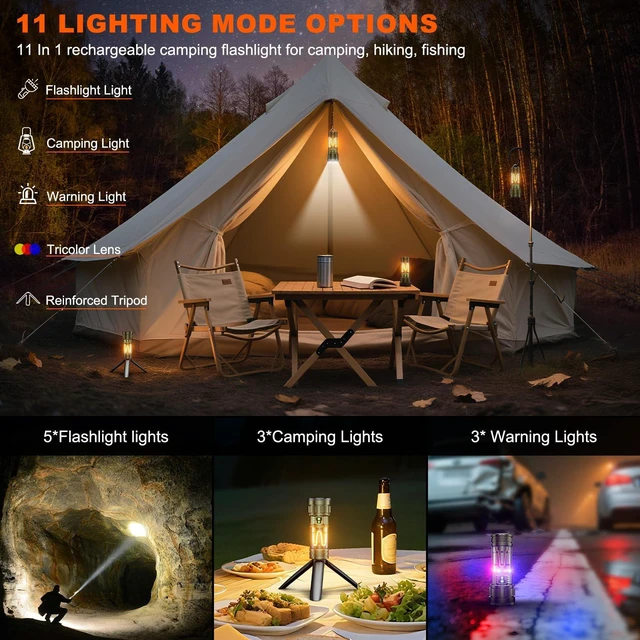 Alt view image 3 of 7 - Camping Flashlight 11 Light Modes, 99000 Lux Super Bright Flashlight Rechargeable with IPX7 Waterproof & 60H Long Life Battery & Camping Lantern Tripod, Flash Light for Outdoor Camping, Home
