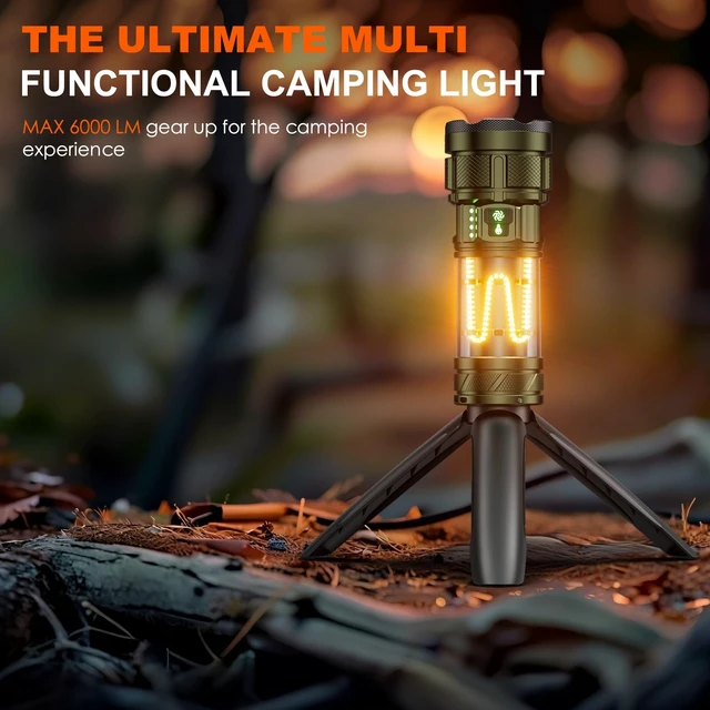 Alt view image 2 of 7 - Camping Flashlight 11 Light Modes, 99000 Lux Super Bright Flashlight Rechargeable with IPX7 Waterproof & 60H Long Life Battery & Camping Lantern Tripod, Flash Light for Outdoor Camping, Home