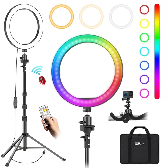 Main image of 10'' Ring Light with 51'' Extendable Tripod Stand & Phone Holder | 16 RGB Colors 13 Dynamic Modes & 10 Brightness Levels Selfie Ringlight with Bluetooth Remote for Recording, Streaming, Makeup