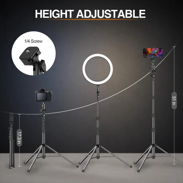 Alt view image 5 of 7 - 10'' Ring Light with 51'' Extendable Tripod Stand & Phone Holder | 16 RGB Colors 13 Dynamic Modes & 10 Brightness Levels Selfie Ringlight with Bluetooth Remote for Recording, Streaming, Makeup