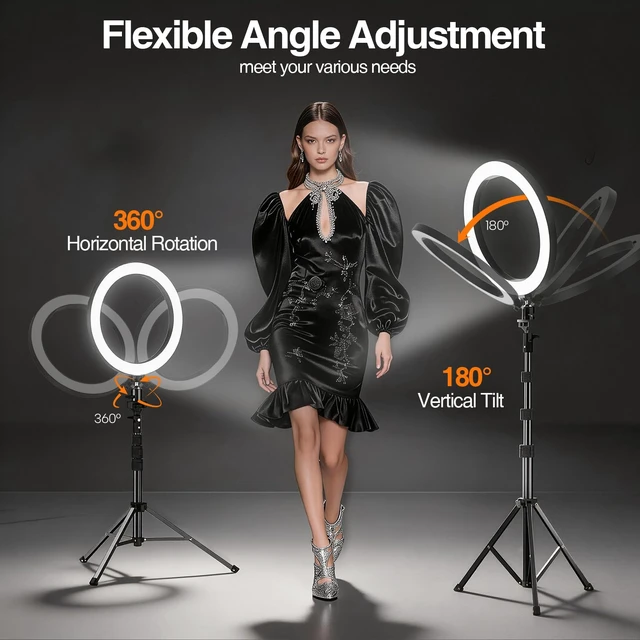 Alt view image 4 of 7 - 10'' Ring Light with 51'' Extendable Tripod Stand & Phone Holder | 16 RGB Colors 13 Dynamic Modes & 10 Brightness Levels Selfie Ringlight with Bluetooth Remote for Recording, Streaming, Makeup