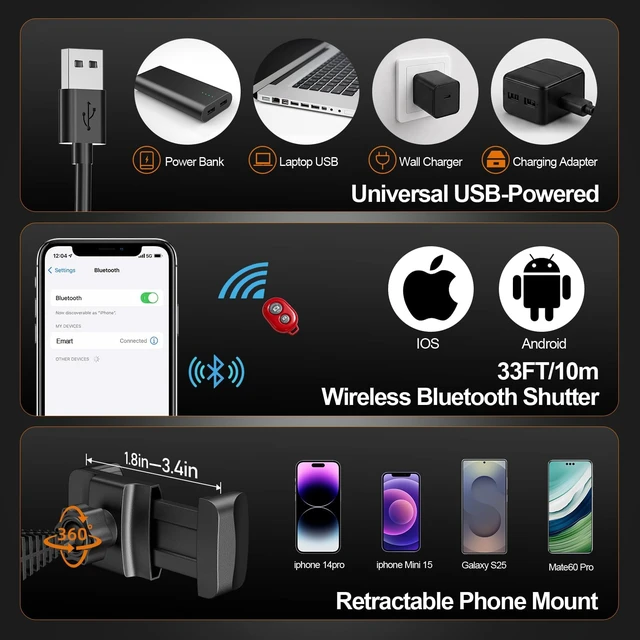 Alt view image 6 of 7 - 10'' Ring Light with 51'' Extendable Tripod Stand & Phone Holder | 16 RGB Colors 13 Dynamic Modes & 10 Brightness Levels Selfie Ringlight with Bluetooth Remote for Recording, Streaming, Makeup