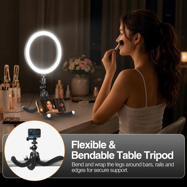 Alt view image 7 of 7 - 10'' Ring Light with 51'' Extendable Tripod Stand & Phone Holder | 16 RGB Colors 13 Dynamic Modes & 10 Brightness Levels Selfie Ringlight with Bluetooth Remote for Recording, Streaming, Makeup
