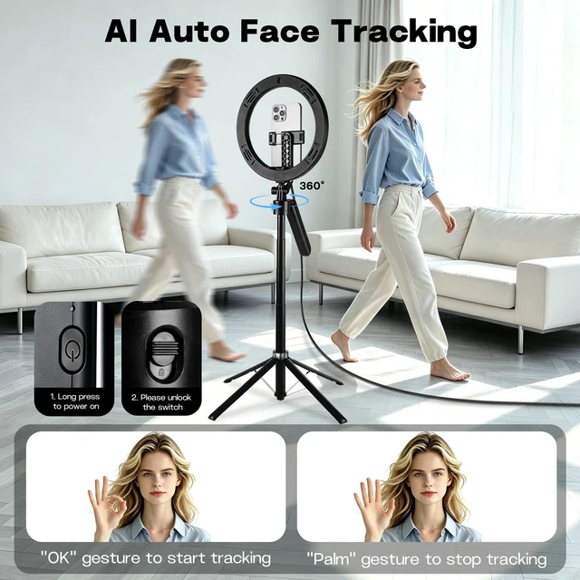 Alt view image 3 of 7 - Kit with 2 Mics and 10" Ring Light, 71 Tracking Tripod for iPhone | Phone Camera Tripod Stand with Remote for TikTok, Content Creator Essentials for YouTube Starter