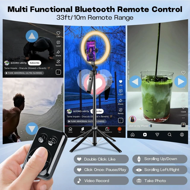 Alt view image 7 of 7 - Kit with 2 Mics and 10" Ring Light, 71 Tracking Tripod for iPhone | Phone Camera Tripod Stand with Remote for TikTok, Content Creator Essentials for YouTube Starter