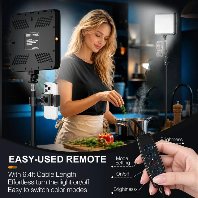 Alt view image 6 of 7 - 2-Pack 15W LED Video Light Kit with Phone Holder & Barndoor | 2800-7000K Dimmable Studio Lights, 73'' Adjustable Photography Lighting for Recording Streaming Makeup Content Podcast Vlog
