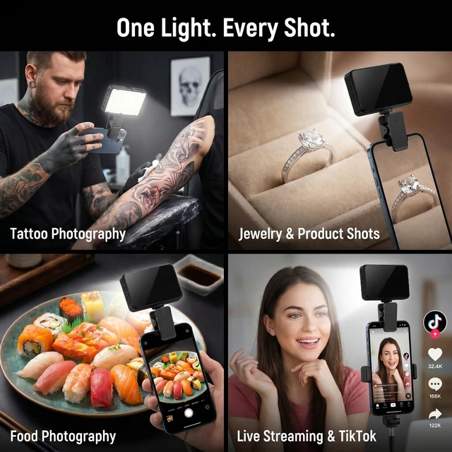Alt view image 6 of 7 - Polarized CPL Lens Light for iPhone - 120 LED Tattoo Photography Kit, 58mm Filter Removes Glare, Adjustable Color Temp, Clip-On Selfie Light for TikTok, Video Recording, Tattoo Photography