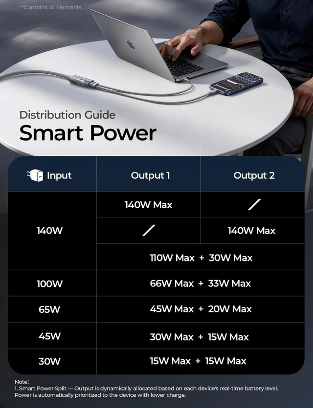 Alt view image 6 of 7 - 2-in-1 USB C to USB C Cable, 140W Max C to C Cable Fast Charging | USB C Multi Charging Cable 6ft USB C Splitter Charging for iPhone 18 17 Pro Max/iPhone Duo/MacBook/iPad, USB C to USB C Cable