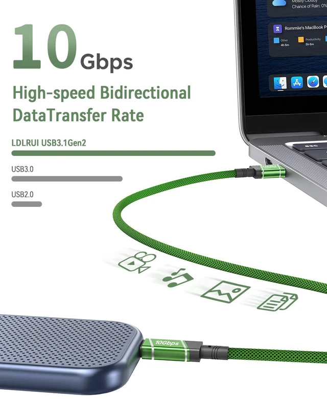 Alt view image 2 of 7 - USB A to USB C Cable Long Cable 10Gbps Data Transfer 6Ft Green 2Pcs | 60W Fast Charging USB 3.2 Gen 2 Cable for Phone, Laptop, Tablet, Portable SSD and Desktop Setup with High Speed Sync