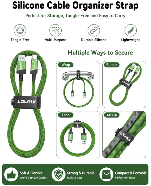 Alt view image 6 of 7 - USB A to USB C Cable Long Cable 10Gbps Data Transfer 6Ft Green 2Pcs | 60W Fast Charging USB 3.2 Gen 2 Cable for Phone, Laptop, Tablet, Portable SSD and Desktop Setup with High Speed Sync