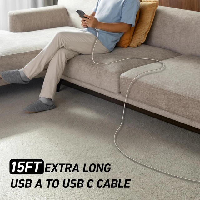 Alt view image 4 of 7 - Extra Long USBC Cable 15FT, Type C Cable Fast Charging Cord USB C Charger | Heavy Duty Phone Charger Cable for iPhone 18 Pro Max, Duo, 17 16 15, iPad, Samsung Galaxy S26, Z Flip 7, Pixel 10 - Silver
