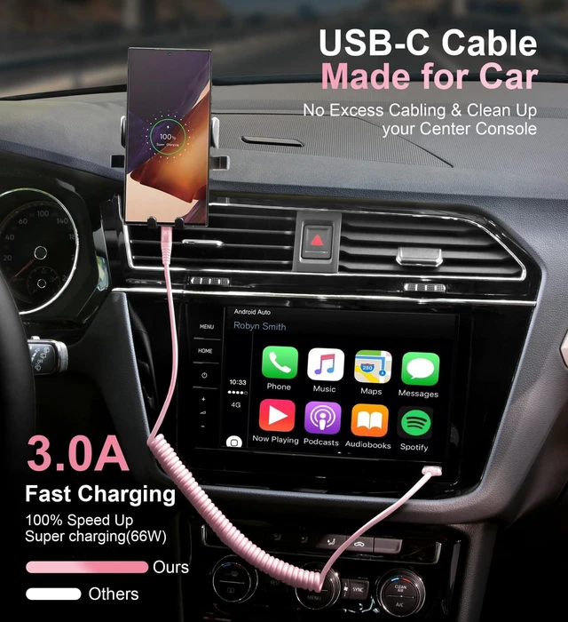 Alt view image 2 of 6 - USB A to C Cable Fast Charging 3FT for Car, 2Pack USB Type C Charger Cable | iPhone USB-C Cord Compatible with iPhone 18/17/16/15/Plus/Pro Max/Samsung Galaxy S26 S25 S23/Carplay/Android Auto-Pink