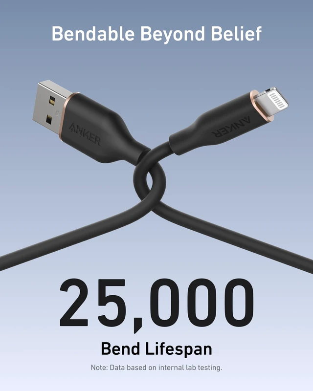 Alt view image 4 of 7 - Powerline Flow USB A to Lightning Cable (3 ft, USB 2.0) | Durable Charging Cord for iPhone 14 / 13 Series, AirPods, and More (Cord Organizer Included)