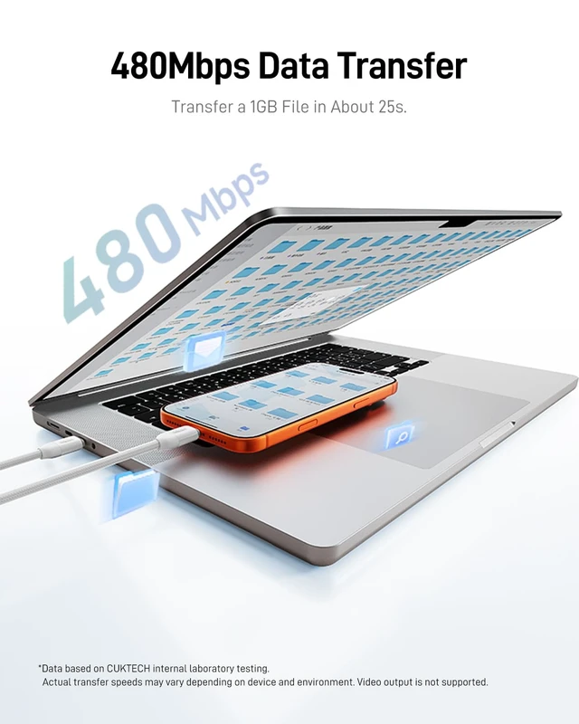 Alt view image 6 of 7 - 240W USB C to USB C Cable, 6.6 ft Silicone Fast Charging Cord | Soft-Touch Liquid Silicone with Woven Reinforcement, 480Mbps Data Sync, E-Marker Chip, Tangle-Resistant Design and Strap