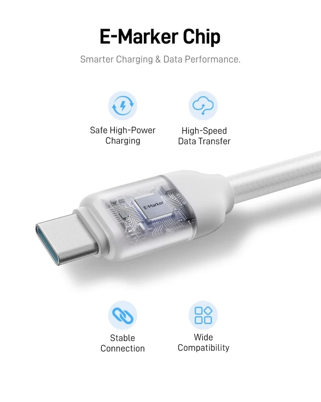 Alt view image 7 of 7 - 240W USB C to USB C Cable, 6.6 ft Silicone Fast Charging Cord | Soft-Touch Liquid Silicone with Woven Reinforcement, 480Mbps Data Sync, E-Marker Chip, Tangle-Resistant Design and Strap